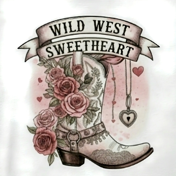 Wild West Sweetheart Graphic Tee – Western Cowgirl Boot Shirt with Roses & Heart - Picture 4 of 16